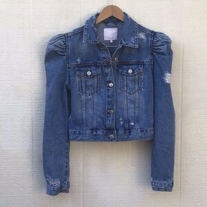 Zara puff sleeve denim Distressed Blue Jean Jacket